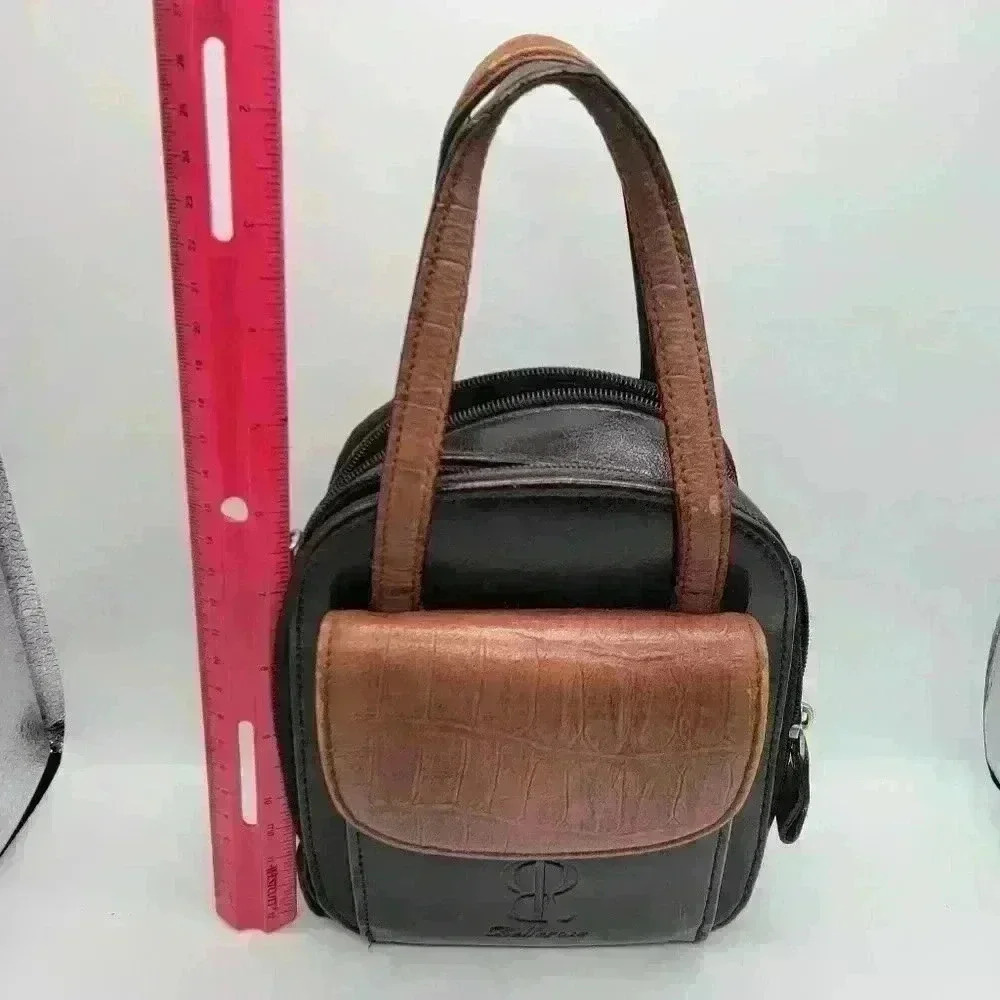 VTG Bellerose Leather Purse Two Tone - Black/Brown Compact W/ Pockets Compartmet - Picture 12 of 16
